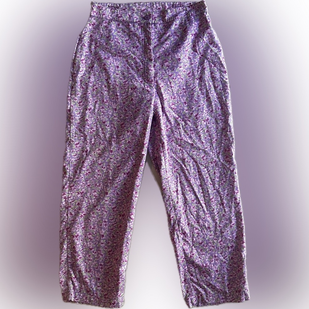 Vintage Lilly Pulitzer Purple And Pink Floral Cropped Women’s Pants Size 2